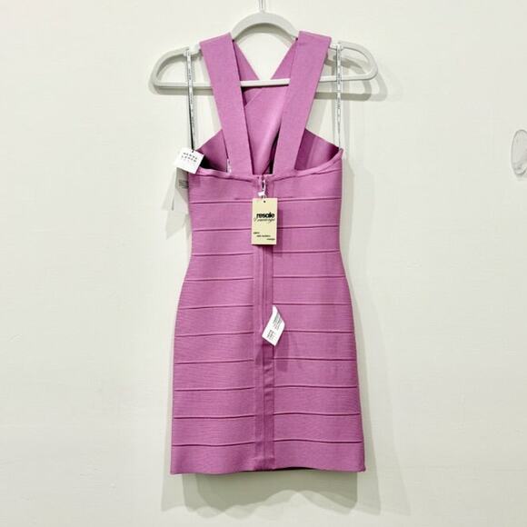 NWT Hervé Léger Crossover Halter Mini Bandage Dress Carnation Women's Size S - Picture 3 of 6